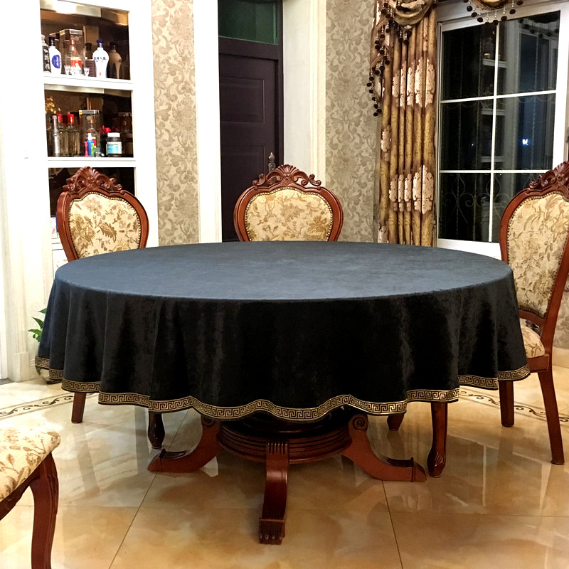 定制新中式大圆桌桌布简欧式黑色