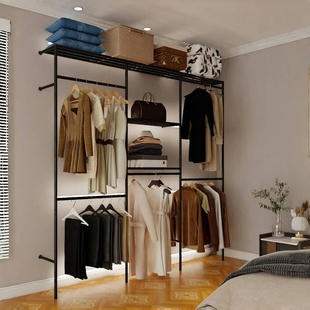 开放式挂衣架砌墙组合衣柜家用简易卧室双层上墙挂衣架衣帽间定制