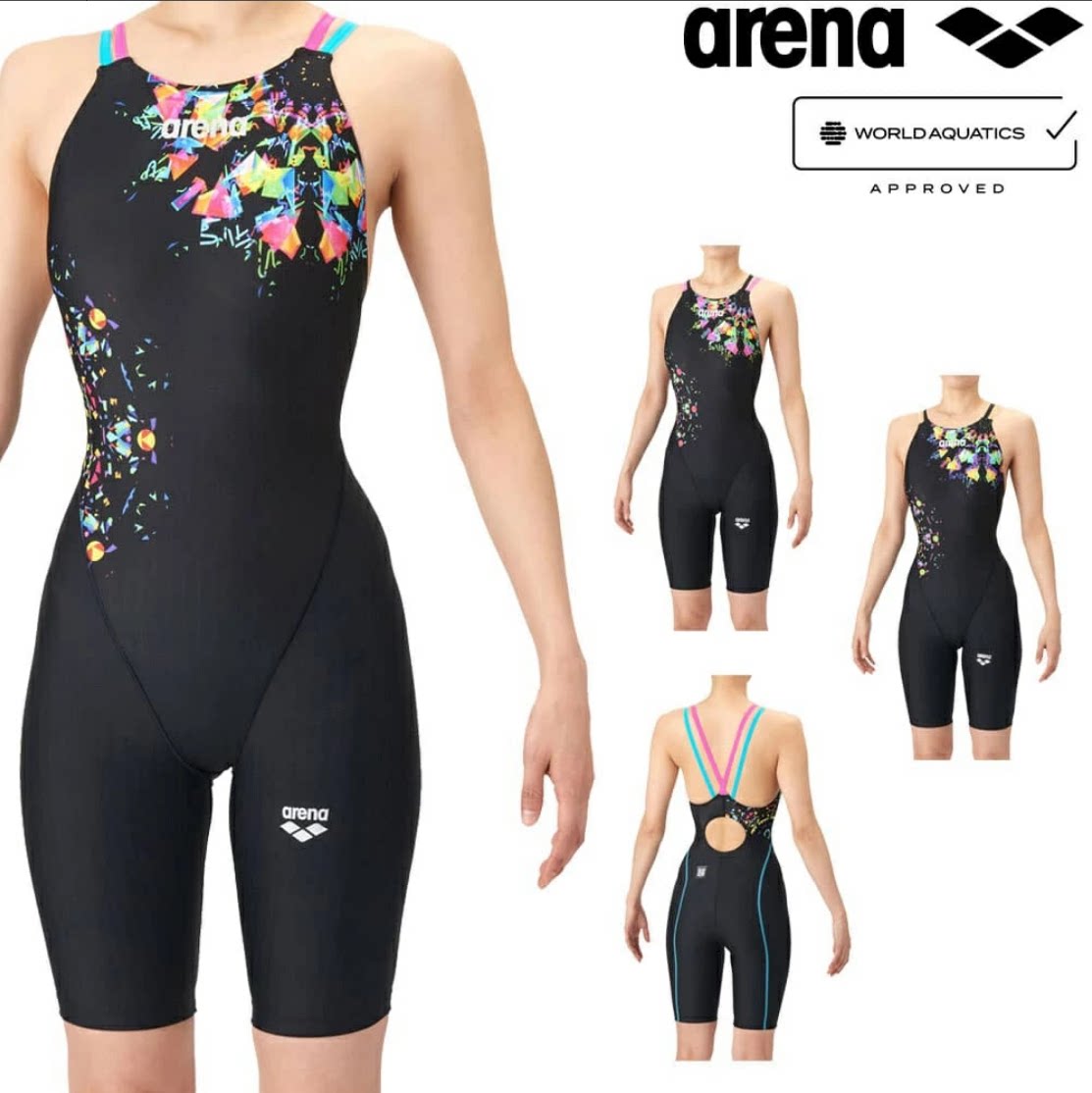 Arena阿瑞娜竞速连体露背半腿款一体式带fina标志游泳衣AS6SRC82L
