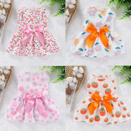 狗狗裙子蝴蝶结礼服婚纱春夏秋新款格子宠物猫咪衣服用品条纹博美