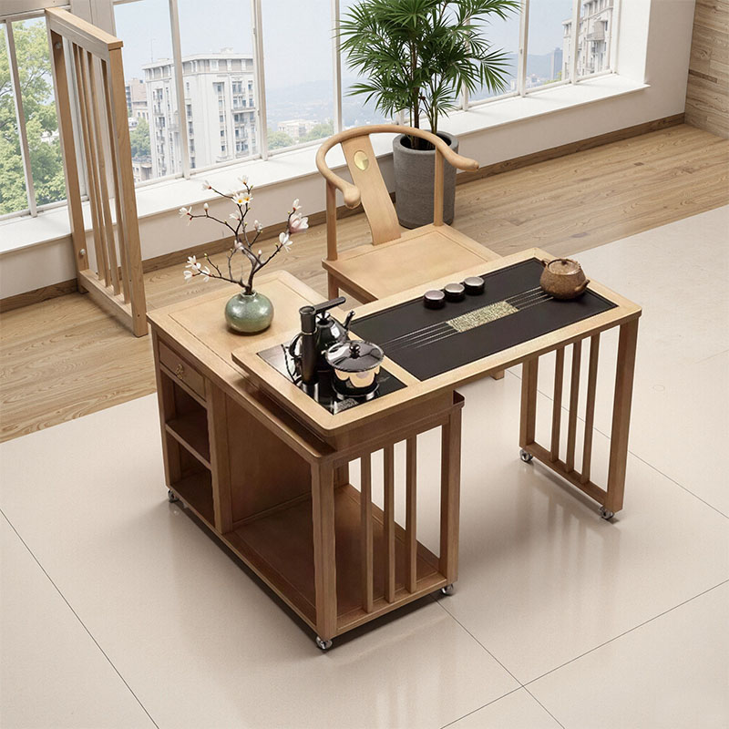 白蜡木实木旋转茶几桌椅组合新中式客厅移动阳台现代简约高档茶台