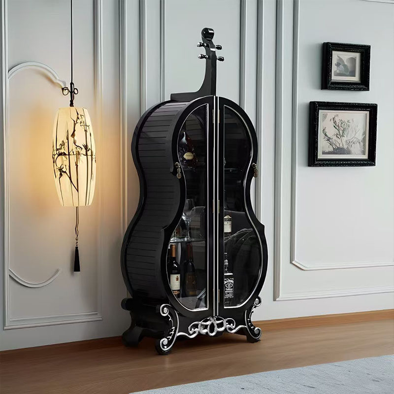 高端创意小提琴酒柜造型实木酒柜客厅玻璃门展示柜储物柜装饰柜