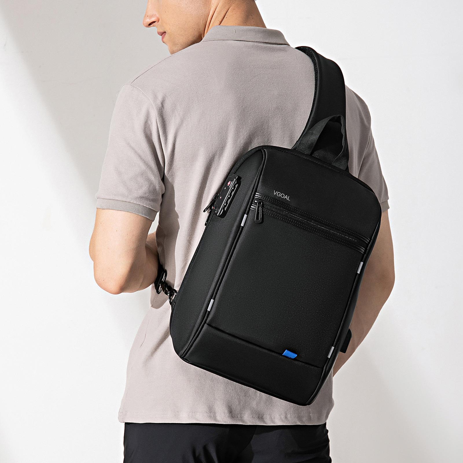 单肩TSA电脑男士包防盗斐高商务简约斜挎包简约密码锁平板胸包