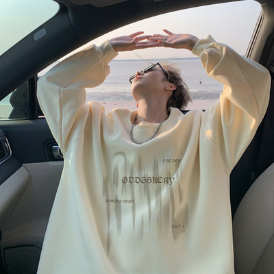 600G重磅纯棉圆领卫衣男秋季美式宽松大码无帽打底衫情侣外套潮流