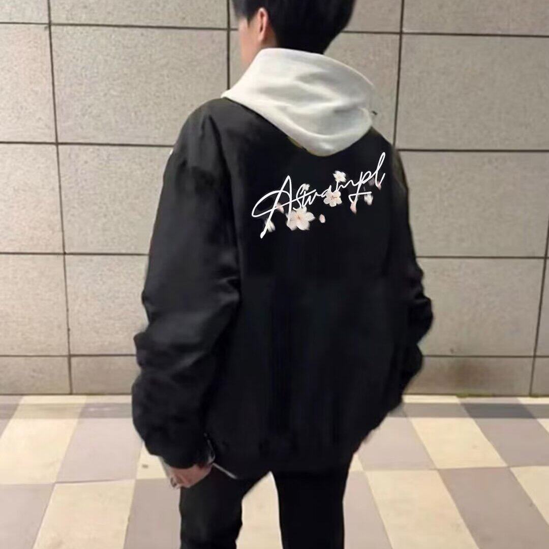 美式高街国潮复古花卉字母棒球服男春秋潮牌百搭情侣飞行夹克外套
