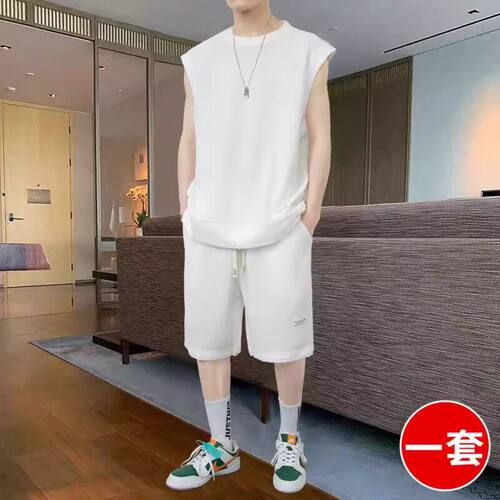 华夫格休闲运动套装男夏