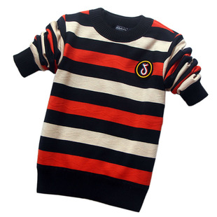 儿童针织衫 清仓条纹男童毛衣加绒加厚中大童秋冬保暖卫衣童装 反季