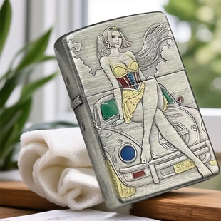 CHIEF三代黄铜渡银经典镶嵌古风机车美女浮雕珐琅防风打火机礼品