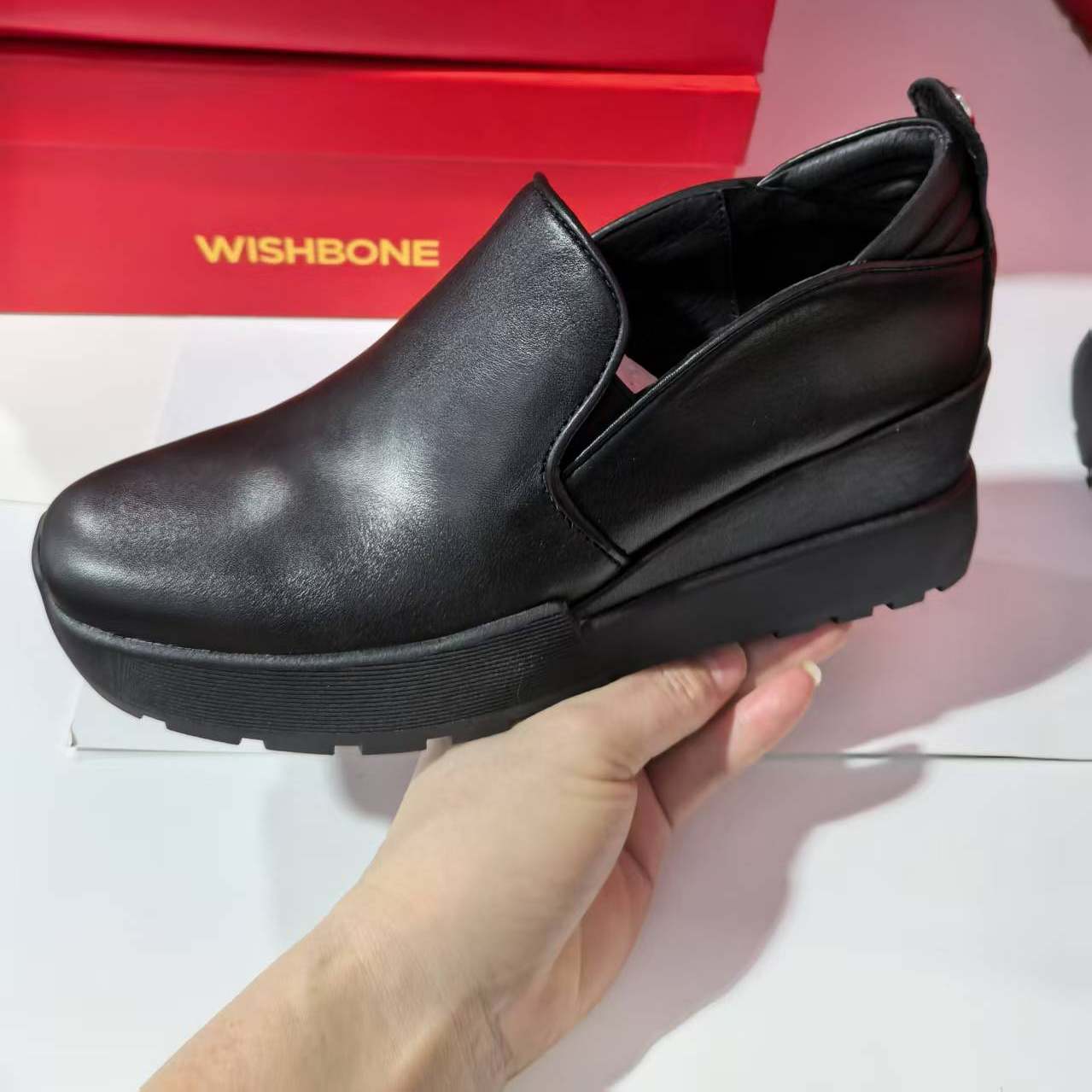 外贸原单坡跟春秋新品女士真皮单鞋里外全皮圆头休闲乐福鞋