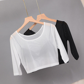 新款 圆领中袖 女蕾丝网纱短款 春夏装 打底衫 上衣 半截半身内搭衫 T恤