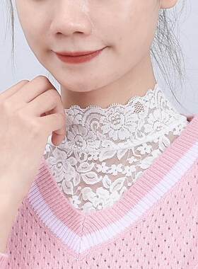 百搭黑白色高弹力套头蕾丝打底假领子女秋冬搭毛衣装饰花边假衣