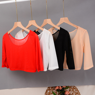 超短款 半身纱衣2020夏新款 t恤女中袖 修身 上衣 内搭半截网纱打底衫