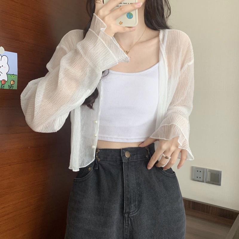 防晒衣女开衫薄纱外搭短款