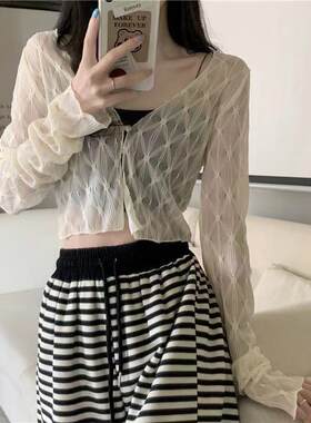 夏季新款V领网纱开衫女薄