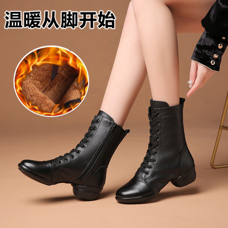 真皮广场舞鞋女中筒水兵舞靴