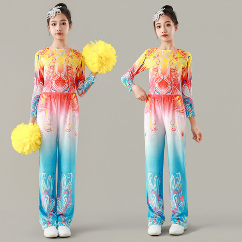 女童丝绒啦啦队服健美操比赛