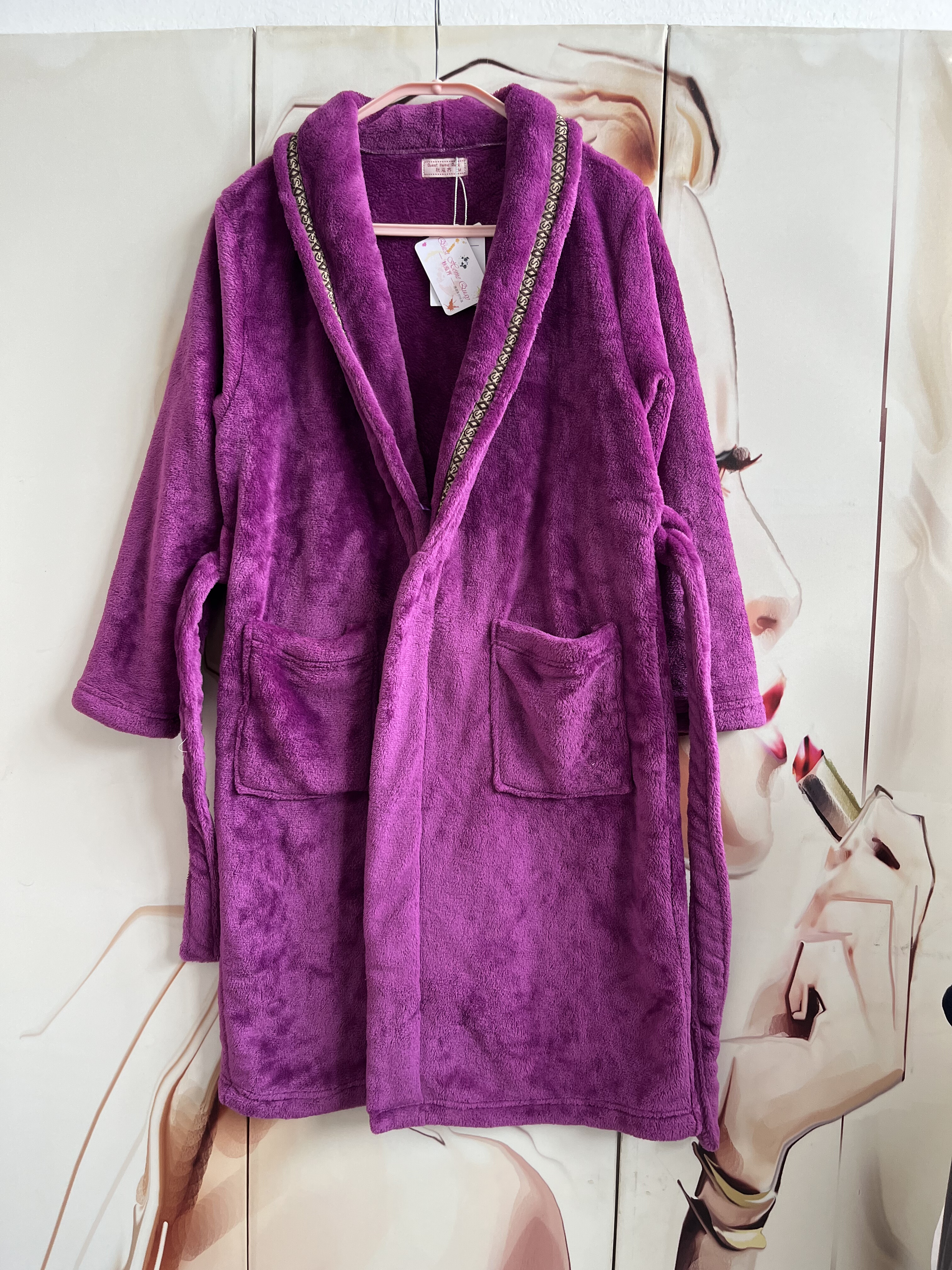 睡袍睡衣女士冬季加厚法兰绒浴袍加绒中长款珊瑚绒浴衣居家睡袍