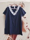 夏季 休闲宽松透气居家睡衣单上衣可外穿 女士棉撞色V领拼接短袖