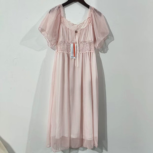 夏季 粉睡裙 短袖 女宫廷风网纱吊带裙蕾丝公主风家居服女士性感薄款