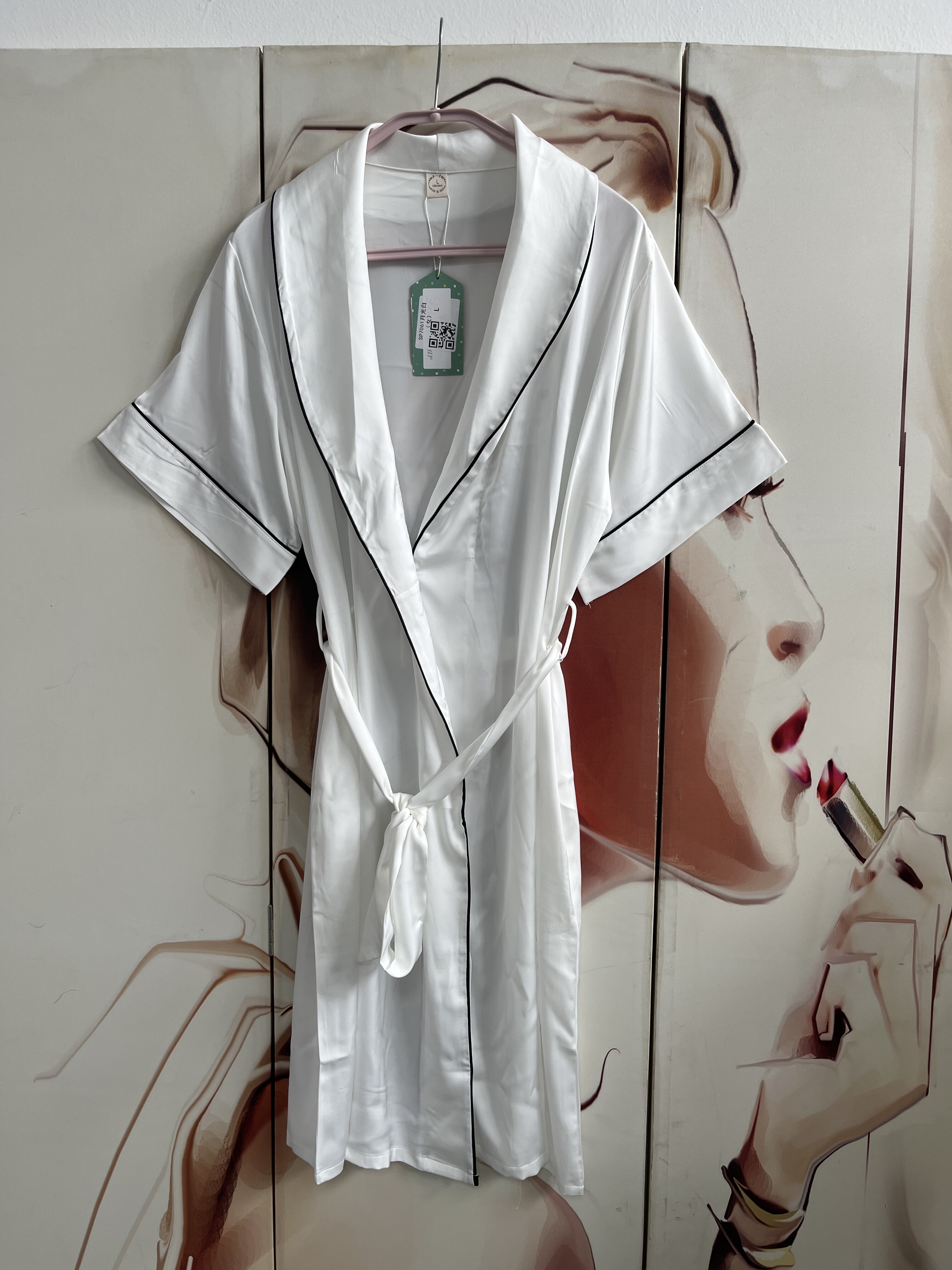 睡衣女士夏季仿真丝绸睡袍冰丝质情侣浴袍睡衣一体式家居服套装