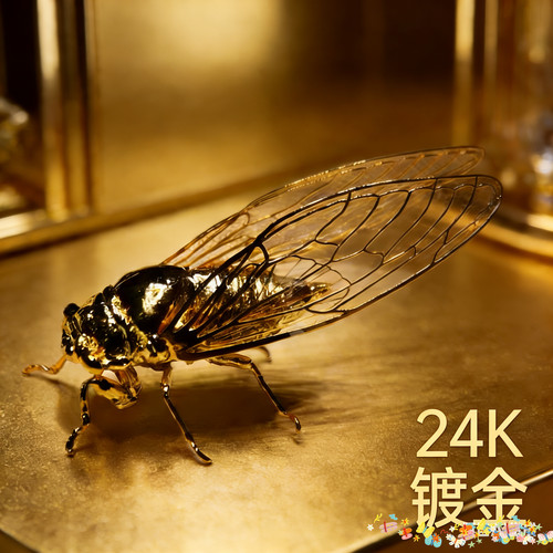 高品质24k镀金旺财金蝉摆件纯手工旺福摆件知了桌面事业转运饰品