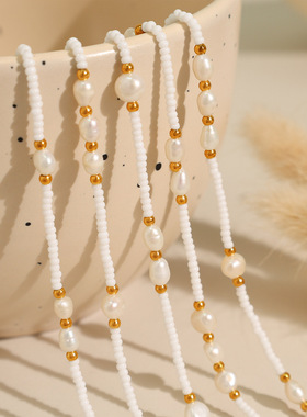 欧美新款潮流天然珍珠项链 女士简约气质感串珠锁骨链饰品