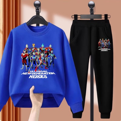 奥特曼男童秋冬加绒套装2025新款儿童薄款纯棉卫衣运动春秋两件套