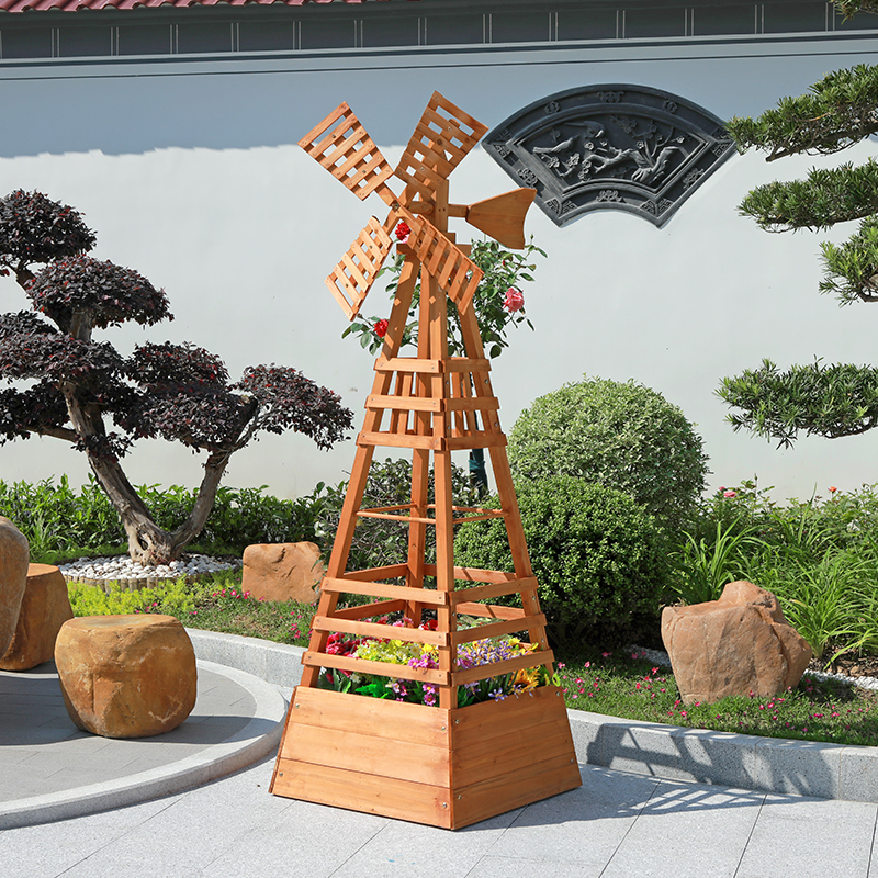 室外花园碳化木花架风车户外庭院月季爬藤架露台装饰布置网红架子