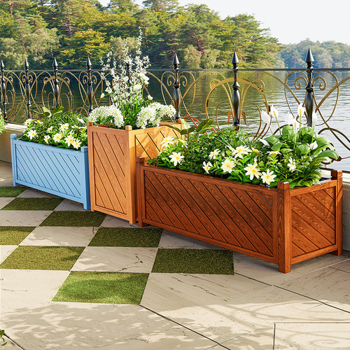 户外庭院实木碳化花盆屋顶种植箱