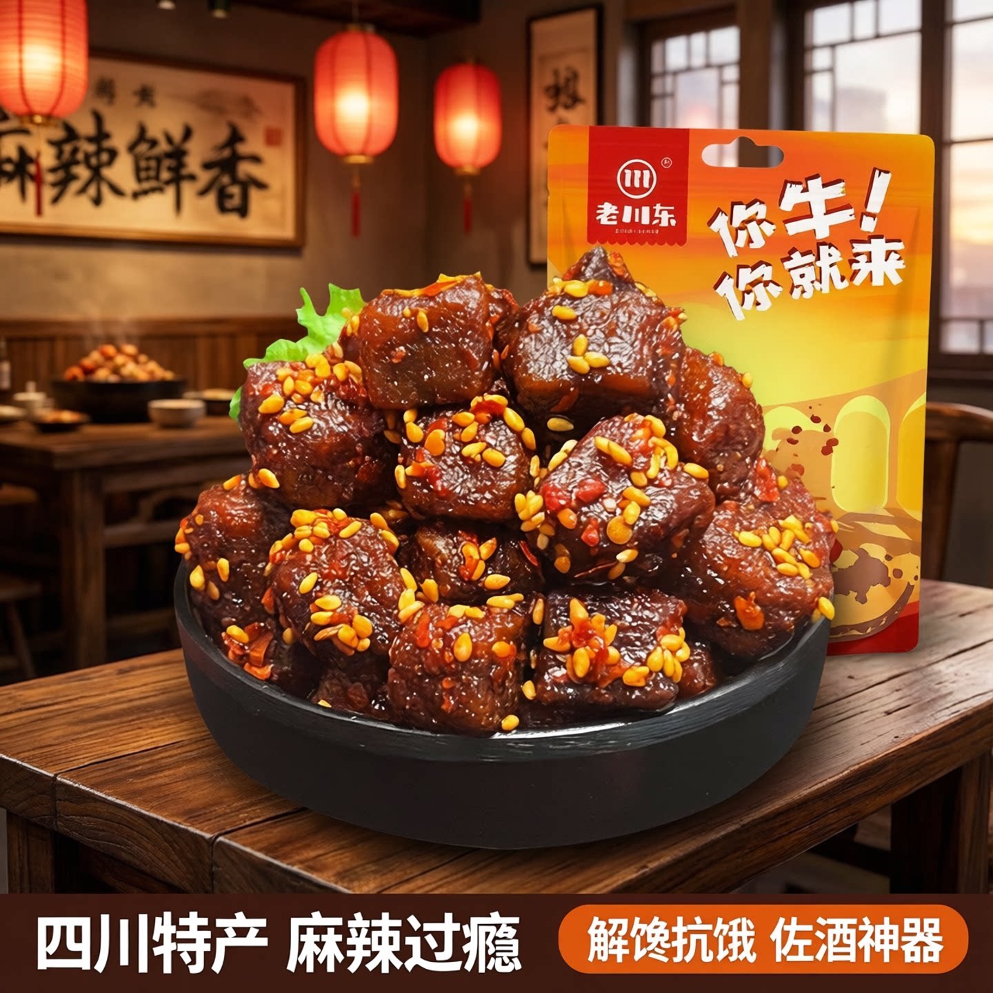 老川东蜀香牛肉粒四川特产麻辣川味解馋抗饿宿舍营养熟食佐酒小吃