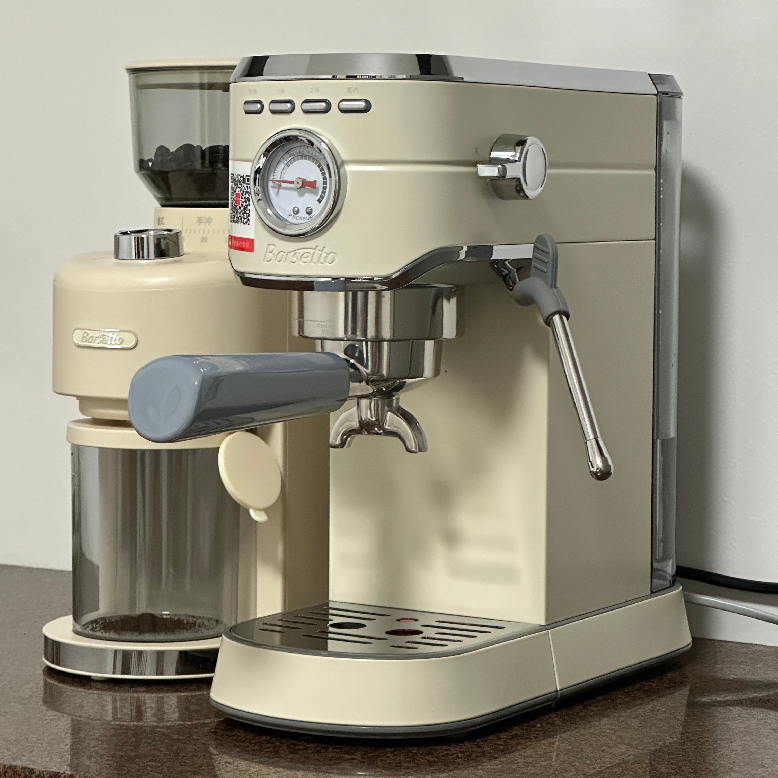 Barsetto/百胜图BAE418咖啡机小型意式浓缩小钢炮全半自动奶泡机