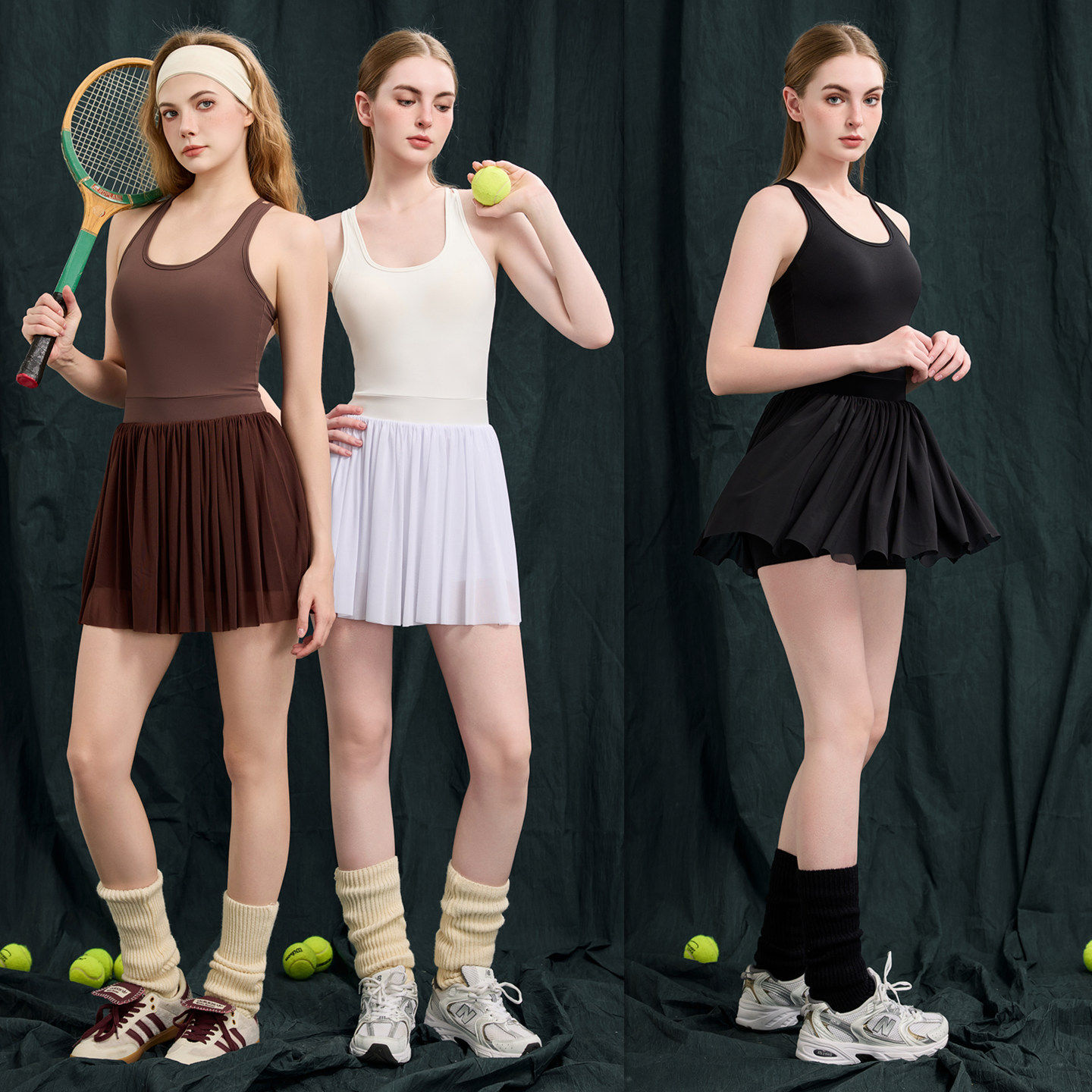 大牌新款网球裙连衣裙女带胸垫修身防走光运动套装休闲健身短裙裤