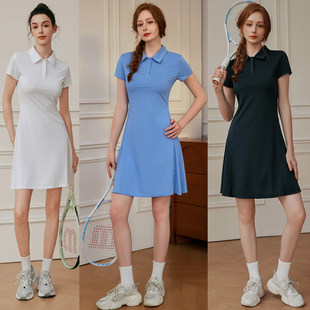 夏季女子防晒凉感带胸垫运动网球连衣裙速干羽毛球高尔夫短裙套装