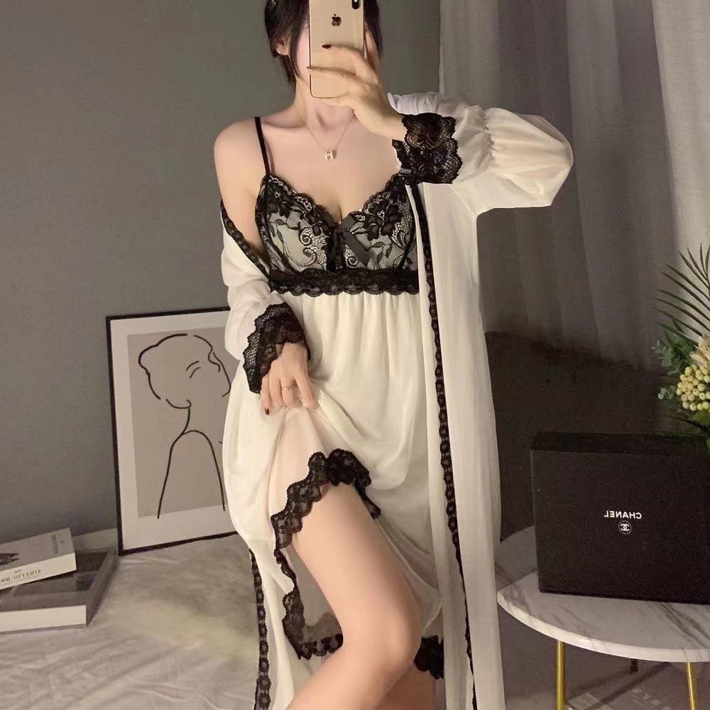 胖妹妹加大码300斤睡衣女蕾丝花边性感睡裙女吊带胸垫夏天两件套