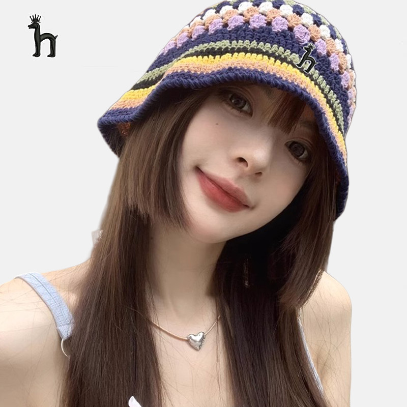 哈吉斯船长多巴胺风手工编织渔夫帽女夏出游透气显脸小遮阳水桶帽