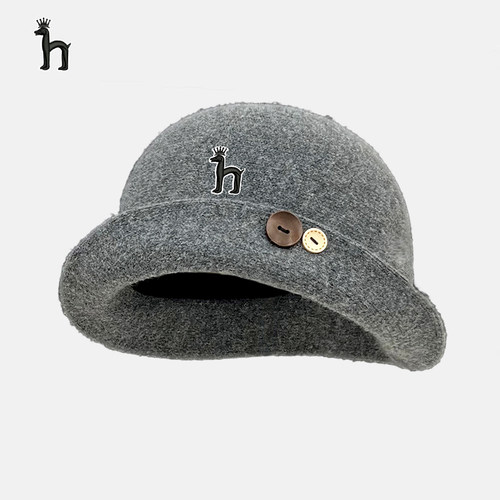 哈吉斯船长日系复古纽扣翻檐渔夫帽子女秋冬百搭显脸小大头围盆帽