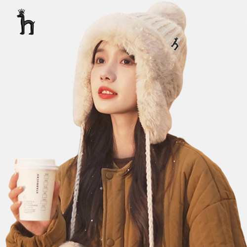 哈吉斯船长针织帽子女2024冬季加绒加厚防寒雷锋帽保暖护耳毛线帽