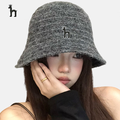 哈吉斯船长毛绒渔夫帽女2025新款冬季保暖盆帽大头围显脸小水桶帽