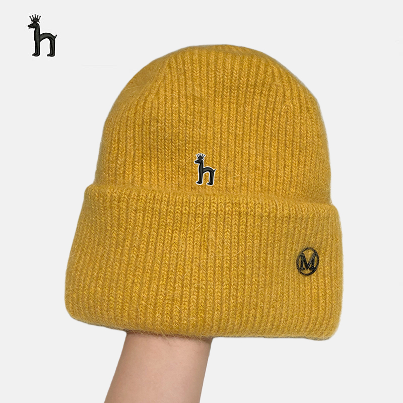 哈吉斯船长毛线帽冬大头围针织帽保暖护耳防寒字母刺绣百搭包头帽