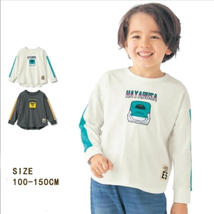 日系童装春秋季儿童新干线T恤男童纯棉圆领长袖宝宝薄款动车上衣