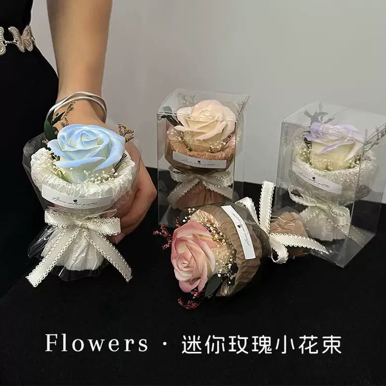 香皂花束小玫瑰永生花礼物干花mini伴手礼闺蜜生日摆件外贸批