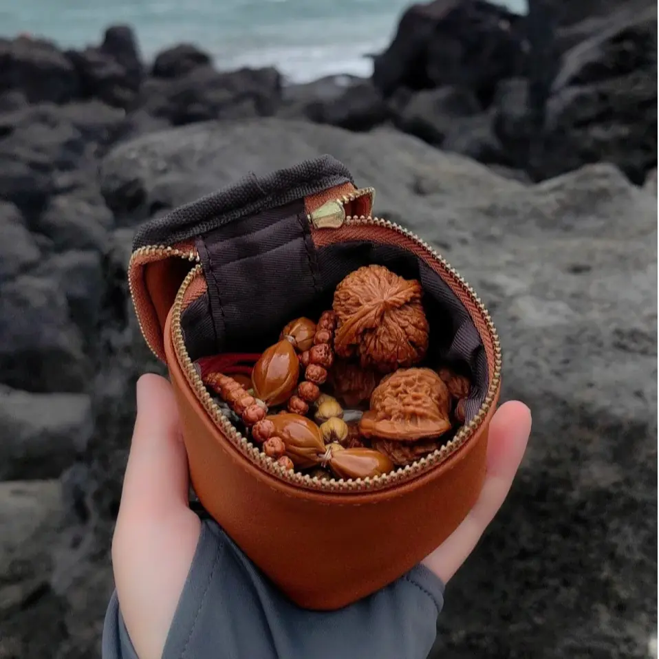 复古拉链手串收纳包小巧文玩袋核桃收纳袋盘珠袋子头层牛皮零钱包,收纳整理,包包收纳袋,淘宝优惠券,粉丝福利购,淘宝优惠卷