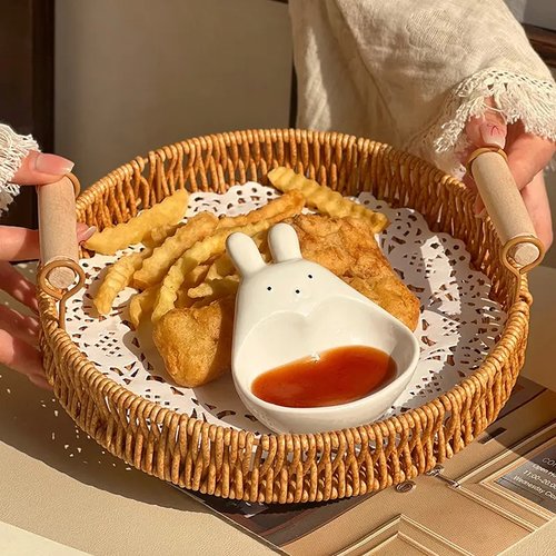 仿藤编托盘蛋糕盘炸鸡双耳篮子