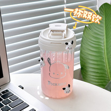 水杯女生玻璃杯子高颜值家用耐高温夏天吸管杯咖啡杯2025网红新款