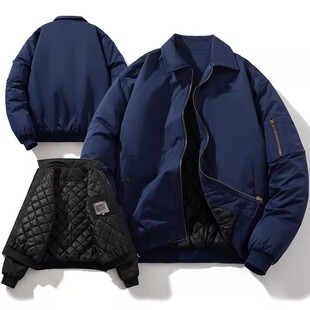 秋冬加厚翻领棒球服棉服男女情侣百搭飞行员夹克棉衣宽松工装外套