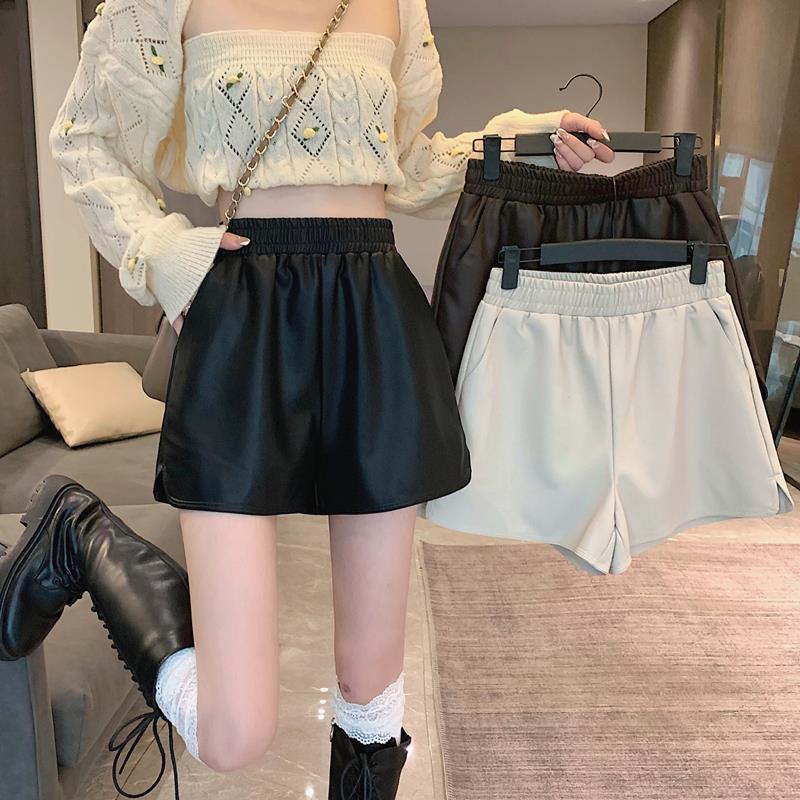 大码皮短裤女秋冬外穿2025新款胖mm高腰阔腿裤子百搭宽松休闲靴裤