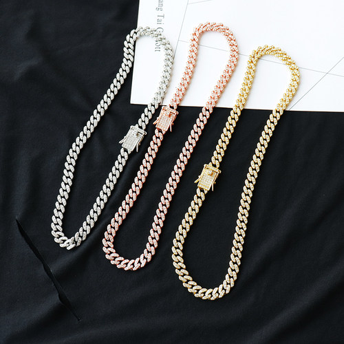 欧美ins百搭镶钻锁骨嘻哈古巴链