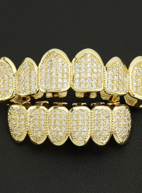 嘻哈锆石牙套hiphop金满锆石饰品grillz表演说唱teeth男女潮牙齿