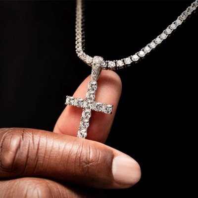 男女锆石高级感闪亮十字架吊坠