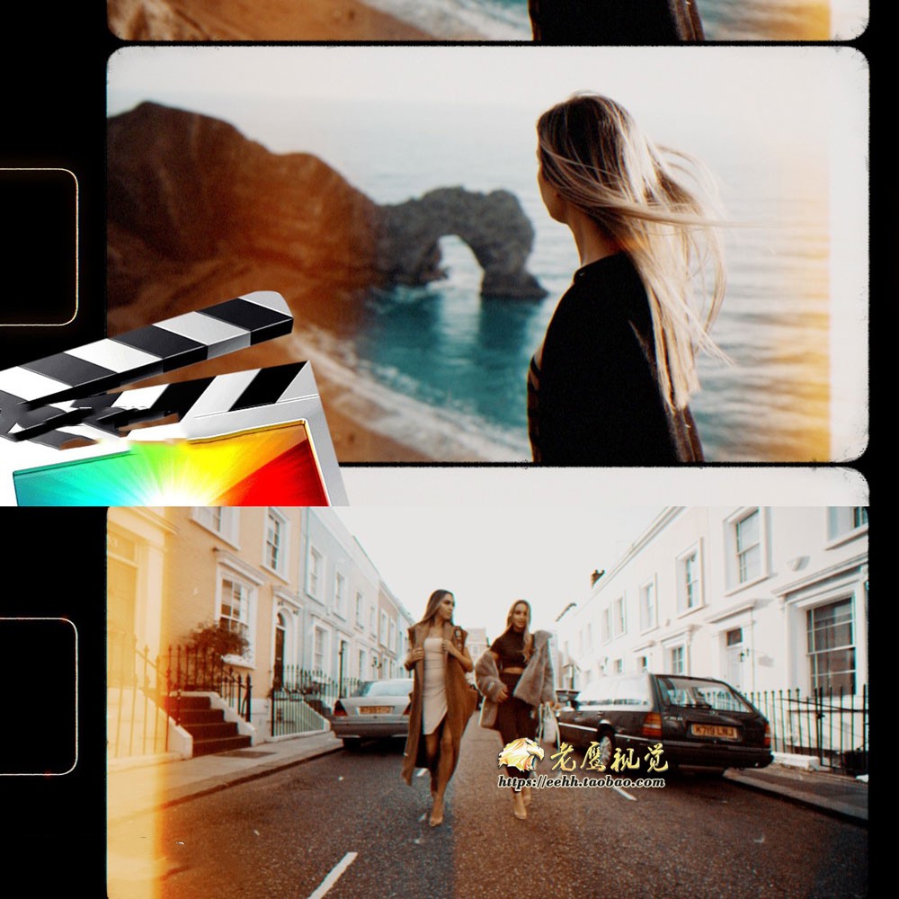 FCPX插件 8mm电影胶片复古噪点划痕边框光效叠加特效预设